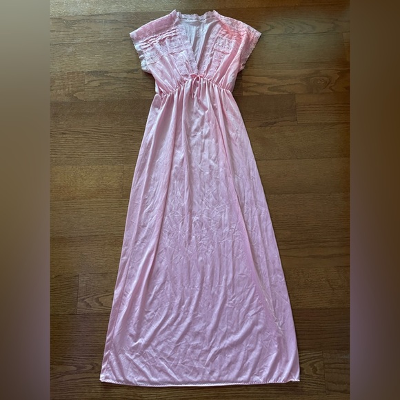 Vintage 90s Pink Lace Maxi Slip Dress Rikki Medium Fairy Cottagecore Coquette - Picture 1 of 9